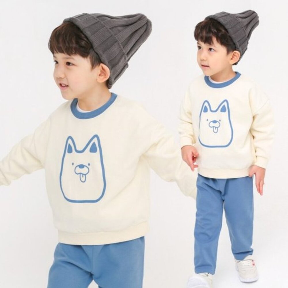 Boys Cream Sweatshirt & Blue Joggers Set Dog Graphic KC Certified Boutique 2pc